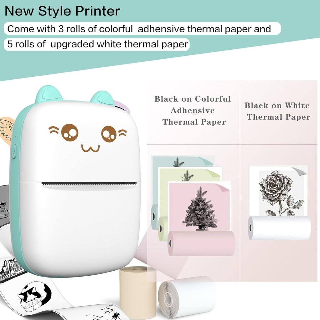 Kawaii Pocket Mini Thermal Printer Kit (8 Rolls Included)