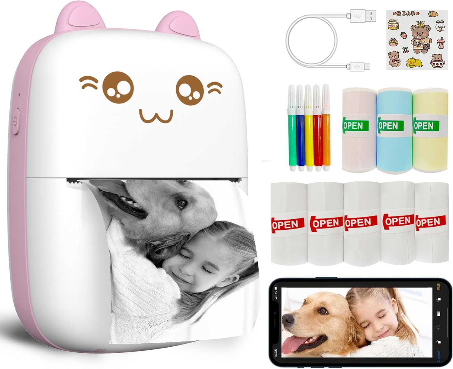 Kawaii Pocket Mini Thermal Printer Kit (8 Rolls Included)