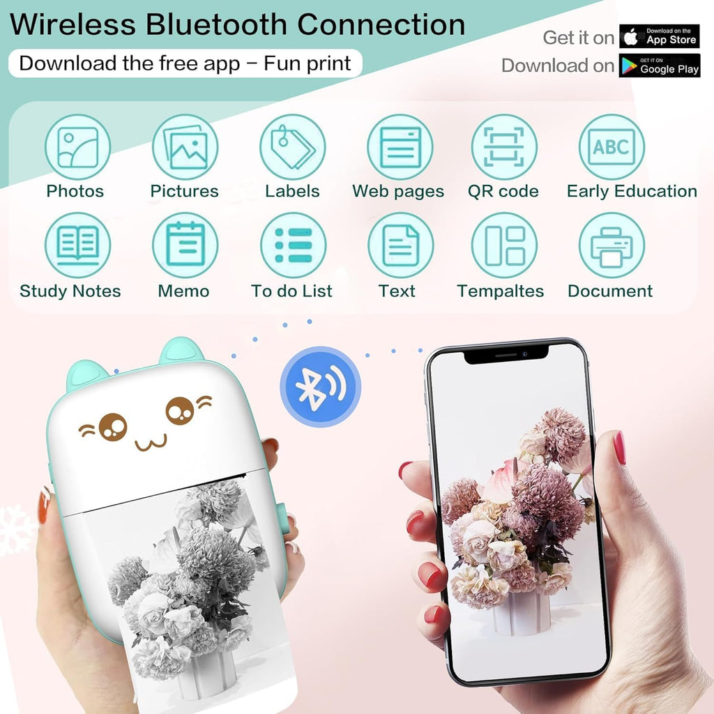 Kawaii Pocket Mini Thermal Printer Kit (8 Rolls Included)