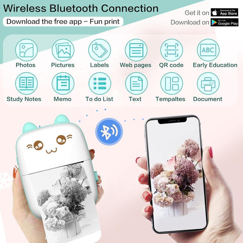 Kawaii Pocket Mini Thermal Printer Kit (8 Rolls Included)